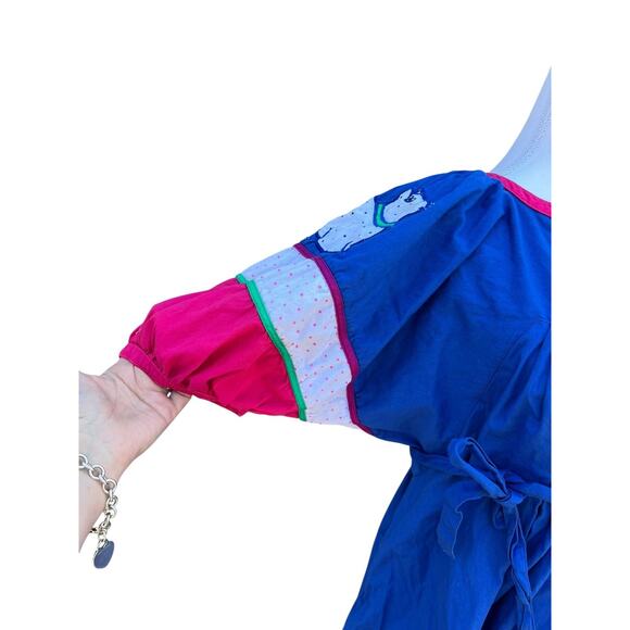 Saybury Women's Vintage Tie Waist Dress Cat Appliques Blue Size Medium - Fits 2X - Picture 16 of 16